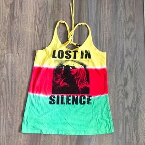 Stretchy tank with back cutout